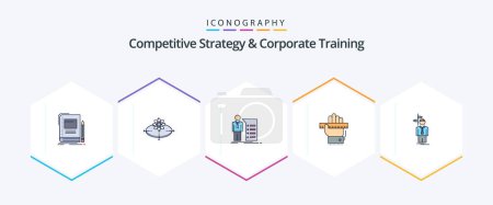 Ilustración de Estrategia competitiva y entrenamiento corporativo 25 paquete de iconos de FilledLine que incluye aprender. educación. innovación. presentación. gráfico - Imagen libre de derechos