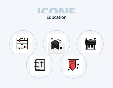 Ilustración de Education Line Filled Icon Pack 5 Icon Design. summer. kite. medal. fun. piano - Imagen libre de derechos