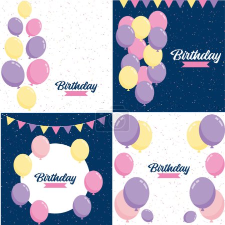 Téléchargez les illustrations : Vector illustration of aHappy Birthday celebration background with balloons. banner. and confetti for greeting cards - en licence libre de droit
