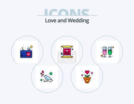 Téléchargez les illustrations : Wedding Line Filled Icon Pack 5 Icon Design. growth. gratitude. antique. video camera. movie making - en licence libre de droit