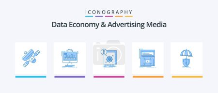 Illustration for Data Economy And Advertising Media Blue 5 Icon Pack Including video. marketing. monitoring. alert. infrastructure. Creative Icons Design - Royalty Free Image