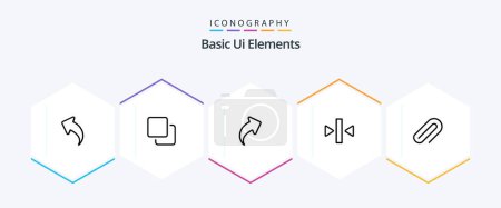 Illustration for Basic Ui Elements 25 Line icon pack including metal. media. arrow. back. play - Royalty Free Image