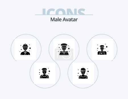 Téléchargez les illustrations : Male Avatar Glyph Icon Pack 5 Icon Design. . man. safety worker. assistant. captain - en licence libre de droit