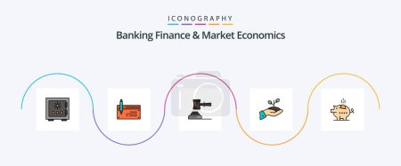 Ilustración de Banking Finance And Market Economics Line Filled Flat 5 Icon Pack Including court. action. account. law. financial - Imagen libre de derechos