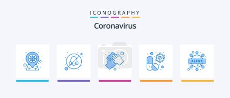 Téléchargez les illustrations : Coronavirus Blue 5 Icon Pack Including virus alert. medical. hands. capsule. virus. Creative Icons Design - en licence libre de droit