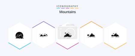 Illustration for Mountains 25 Glyph icon pack including nature. hill. nature. sun. landscape - Royalty Free Image