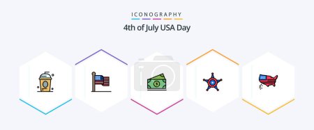Illustration for Usa 25 FilledLine icon pack including american. star. usa. police. usa - Royalty Free Image