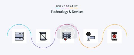 Illustration for Devices Line Filled Flat 5 Icon Pack Including cellphone. gadgets. phone. electronics. camcorder - Royalty Free Image