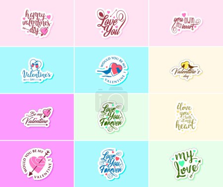 Ilustración de Love is in the Air: Valentine's Day Typography and Graphic Stickers - Imagen libre de derechos