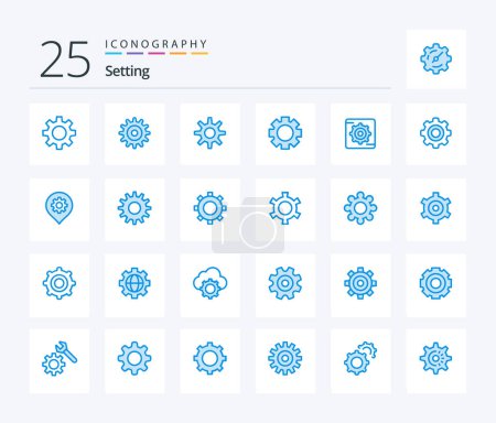 Illustration for Setting 25 Blue Color icon pack including cogs. location. box. setting. wheel - Royalty Free Image