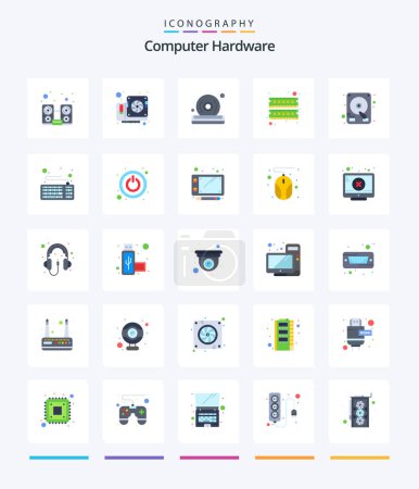 Illustration for Creative Computer Hardware 25 Flat icon pack  Such As drive. ram. disc. hardware. computer - Royalty Free Image