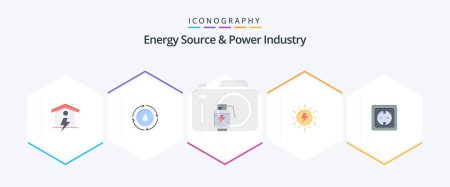 Illustration for Energy Source And Power Industry 25 Flat icon pack including electrical. sun. acumulator. solar. energy - Royalty Free Image