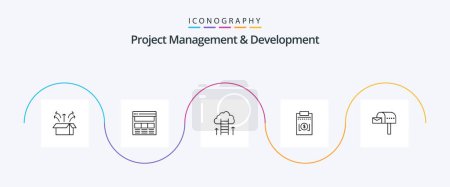 Ilustración de Project Management And Development Line 5 Icon Pack Incluyendo dólar. gastos. web. Céntrate. sueño - Imagen libre de derechos