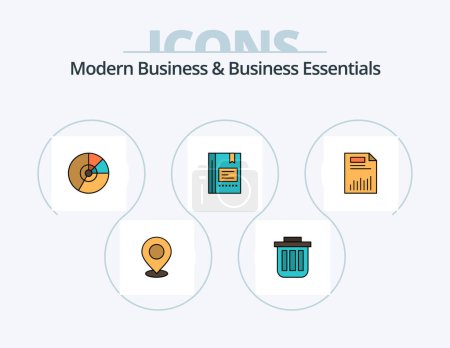 Téléchargez les illustrations : Modern Business And Business Essentials Line Filled Icon Pack 5 Icon Design. documents. business. date. briefcase. schedule - en licence libre de droit