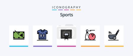 Téléchargez les illustrations : Sports Line Filled 5 Icon Pack Including fitness. cycling. stick. sport. shuttle. Creative Icons Design - en licence libre de droit