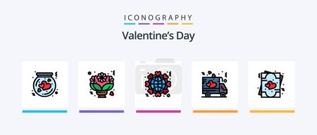 Illustration for Valentines Day Line Filled 5 Icon Pack Including truck. love. love. delivery. romantic. Creative Icons Design - Royalty Free Image