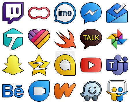 Ilustración de 20 iconos versátiles snapchat. Habla Kakao. mensajero. rápida y etiquetada línea llena estilo iconos de medios sociales - Imagen libre de derechos