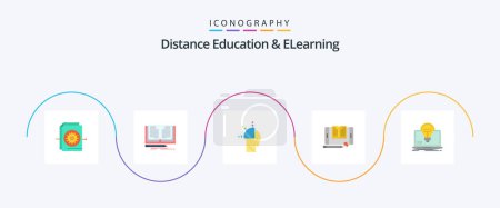 Téléchargez les illustrations : Distance Education And Elearning Flat 5 Icon Pack Including bulb. tablet. user. smartphone. application - en licence libre de droit