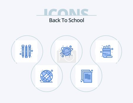 Téléchargez les illustrations : Retour à l'école Icône bleue Pack 5 Icône Design. Un crayon. couleur. Un crayon. à l'école. science - en licence libre de droit