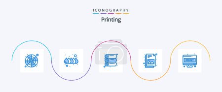 Téléchargez les illustrations : Printing Blue 5 Icon Pack Including print. doc. machine. computer sheet. file - en licence libre de droit