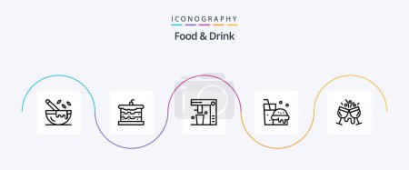 Téléchargez les illustrations : Aliments et boissons Ligne 5 Icône Pack Y compris la nourriture. boire. la nourriture. cuisine. restauration rapide - en licence libre de droit