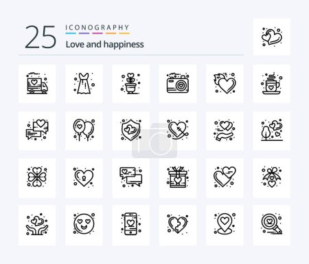 Illustration for Love 25 Line icon pack including hot. flame. plant. fire. love - Royalty Free Image