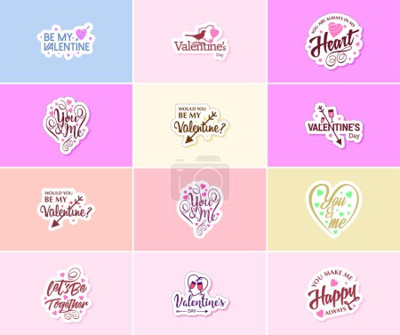 Illustration for Saying I Love You with Valentine's Day Typography and Graphics Stickers - Royalty Free Image