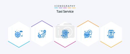 Illustration for Taxi Service 25 Blue icon pack including . pay money. mobile. pay cash. rating - Royalty Free Image