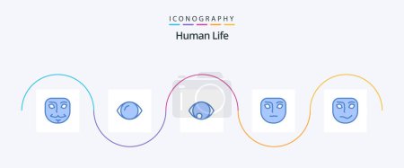 Téléchargez les illustrations : Pack de 5 icônes bleu humain inclus. visage. visage - en licence libre de droit