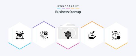 Illustration for Business Startup 25 Glyph icon pack including leaf . statistics . idea. world - Royalty Free Image