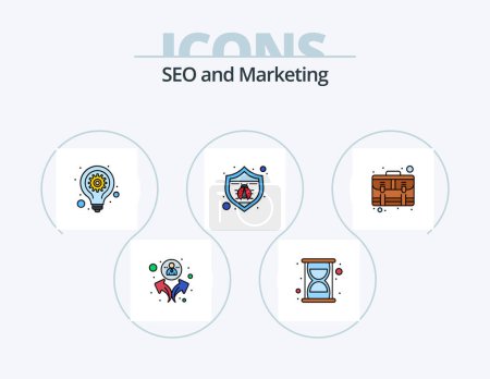 Ilustración de Seo Line llenado Icon Pack 5 Icon Design. alojamiento. datos en línea. internet. seo. comercialización - Imagen libre de derechos