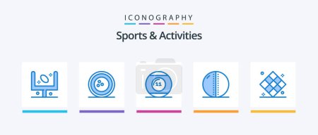 Illustration for Sports and Activities Blue 5 Icon Pack Including leather ball. cricket ball. skittles. sports. game. Creative Icons Design - Royalty Free Image