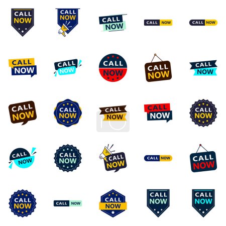 Ilustración de Call Now 25 Fresh Typographic Elements for a lively calling campaign - Imagen libre de derechos