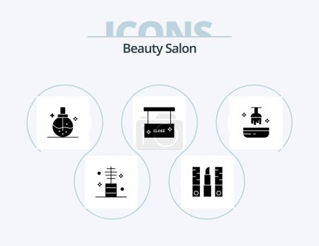 Téléchargez les illustrations : Beauty Salon Glyph Icon Pack 5 Icon Design. close. beauty and spa. lipstick. perfume. fashion - en licence libre de droit