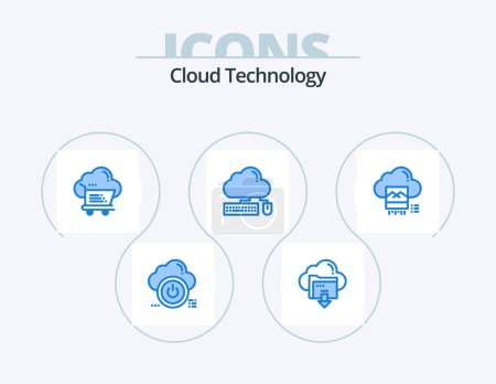 Téléchargez les illustrations : Cloud Technology Blue Icon Pack 5 Icon Design. mouse. computing. cloud. trolley. cart - en licence libre de droit