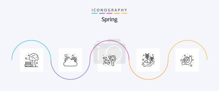 Téléchargez les illustrations : Ensemble d'icônes Spring Line 5, y compris doodle. main croissante. bulles. graines. feuille - en licence libre de droit