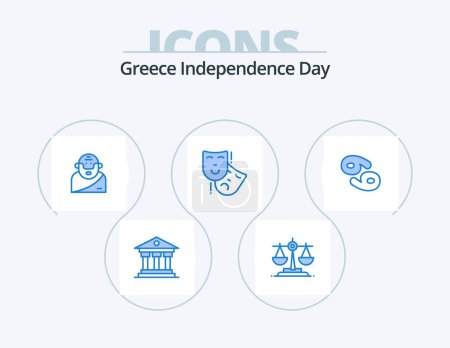 Ilustración de Grecia Día de la Independencia Blue Icon Pack 5 Icon Design. zodiaco. astrología. Griego. teatro. máscaras - Imagen libre de derechos