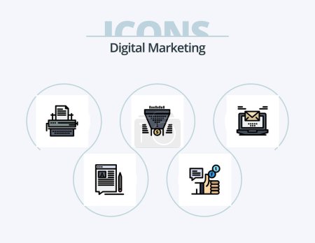 Illustration for Digital Marketing Line Filled Icon Pack 5 Icon Design. store. open. facebook. presentation. tutorial - Royalty Free Image