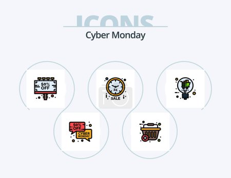 Illustration for Cyber Monday Line Filled Icon Pack 5 Icon Design. sale idea. cyber monday sale. discount. shop. ribbon - Royalty Free Image