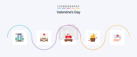 Ilustración de Día de San Valentín Piso 5 Icon Pack Incluyendo postre. taza. mesa. Pastel. boda - Imagen libre de derechos