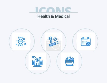 Téléchargez les illustrations : Health And Medical Blue Icon Pack 5 Icon Design. day. calender. bone. medical. smoke - en licence libre de droit