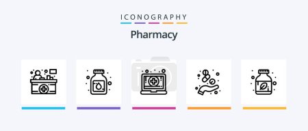 Téléchargez les illustrations : Pharmacy Line 5 Icon Pack Including . medicine. pharmaceutical. herbal. pharmacy. Creative Icons Design - en licence libre de droit