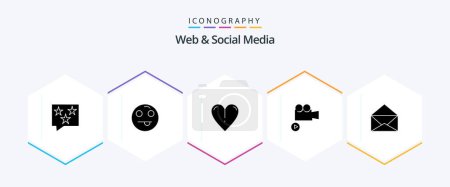 Illustration for Web And Social Media 25 Glyph icon pack including video. camera . emoticon . love - Royalty Free Image