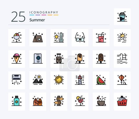 Illustration for Summer 25 Line Filled icon pack including summer. eyeglasses. tent. weather. summer - Royalty Free Image
