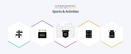 Téléchargez les illustrations : Sports and Activities 25 Glyph icon pack including pitch. athletics. sports. activities. sport - en licence libre de droit