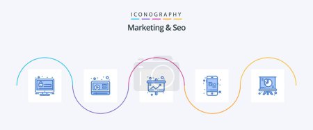 Téléchargez les illustrations : Marketing And Seo Blue 5 Icon Pack Including graph. online. chart. marketing. mobile - en licence libre de droit