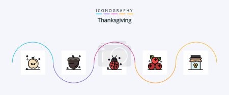 Téléchargez les illustrations : Thanksgiving Line Filled Flat Pack de 5 icônes Petit déjeuner inclus. fruits. automne. Canneberge. hiver - en licence libre de droit