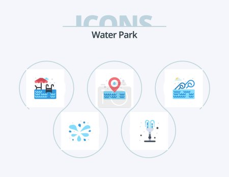 Téléchargez les illustrations : Water Park Flat Icon Pack 5 Icon Design. . place. park. water park. park - en licence libre de droit