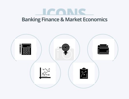 Téléchargez les illustrations : Banking Finance And Market Economics Glyph Icon Pack 5 Icon Design. calculator. calculate. strategy. account. - en licence libre de droit