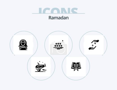 Téléchargez les illustrations : Ramadan Glyph Icon Pack 5 Icon Design. iftar . Coran. islam. caractère - en licence libre de droit
